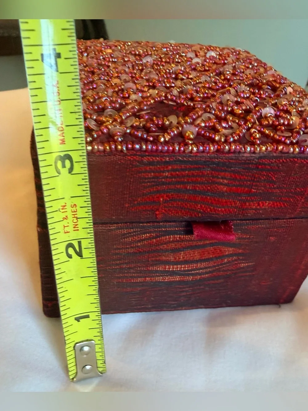Vintage Red Beaded Jewelry Box Trinket Keepsake Box